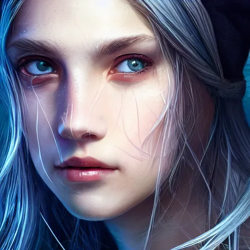 Image similar to centered detailed portrait of an wizard-girl with a basecap, realistic character concept, beautiful wizard, identical eyes, gazing eyes, beautiful eyes medium shot, elegant pose, fantasy, illustration, slender symmetrical face and body, artstation, cinematic lighting, hyperdetailed, cgsociety, 8k, high resolution, Charlie Bowater, Tom Bagshaw and Tom Richmond, single face, insanely detailed and intricate, beautiful, elegant, golden ratio, dark fractal background, vfx, postprocessing, alluring