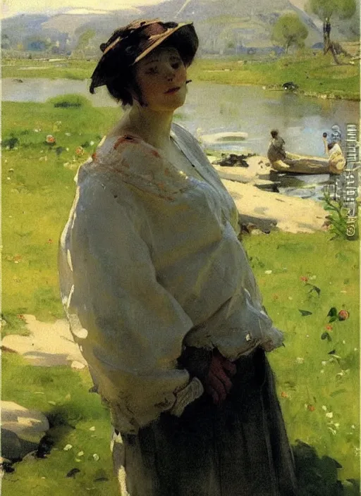 Image similar to a portrait of a character in a scenic environment by anders zorn * *
