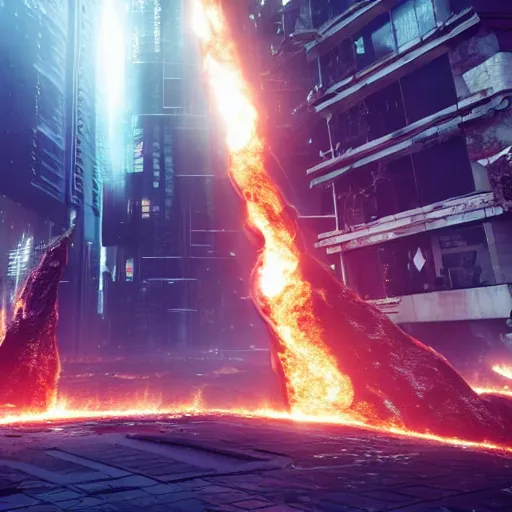 Image similar to a black hole is destroying a gothic cyberpunk City, catastrophic, fire and explosions, the feeling of dread, photorealistic, octane render, unreal engine