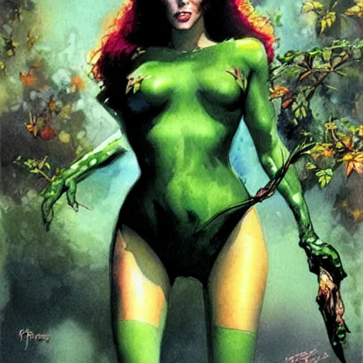 Image similar to poison ivy from batman, painting by Peter Andrew Jones