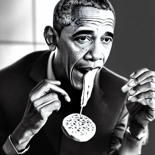 Image similar to Barack Obama eating a cheeseburger, photo realistic, award-winning, highly-detailed, epic, cinematic, dramatic