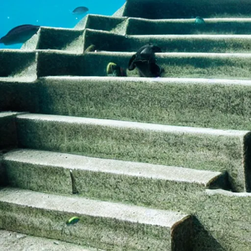 Prompt: floating stairs underwater