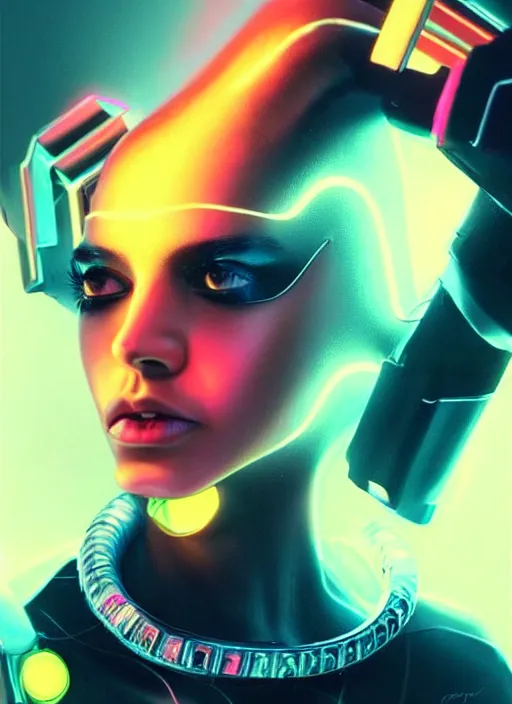 Image similar to a hispanic female humanoid, cyber neon lighting, futurism, cyberpunk high fashion, glamor profile pose, hyper photorealistic, beautiful futuristic jewelry, crispy quality, digital photography, trending in artstation, trending in pinterest, cinematic, 4 k ultra hd, art by pascal blanche, art by artgerm, art by greg rutkowski,