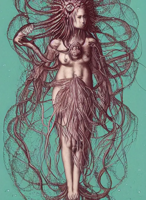 Image similar to Jellyfish goddess painting by Dan Hillier, trending on artstation, artstationHD, artstationHQ, 4k, 8k