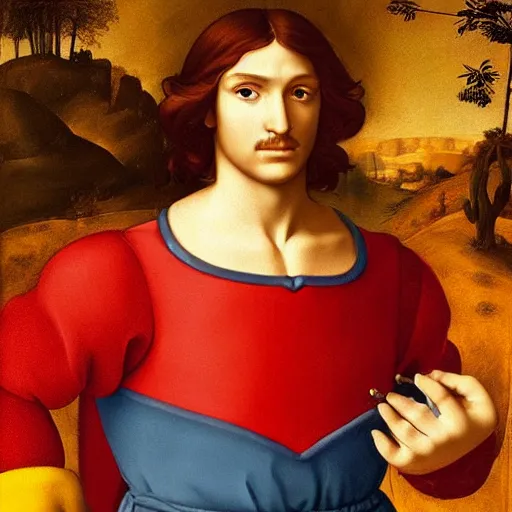 Image similar to a beautiful portrait of super - mario!!!!!! renaissance painting by da vinci featured on artstation