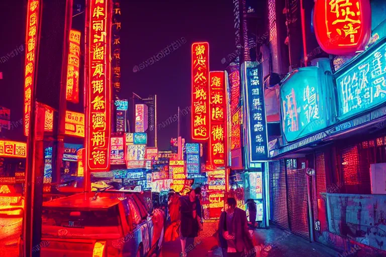 Prompt: street in cyberpunk city night chinese neon