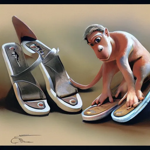 Image similar to a concept art of flip flop shoes, by Craig mullins, Steve Purcell, Ralph McQuarrie. Centered image, no background