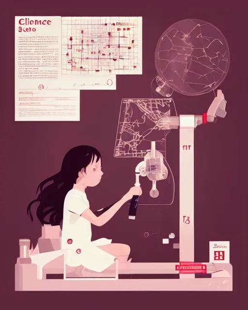 Image similar to a little girl in science lab experiment test tube microscope map. clean cel shaded vector art. minimalist illustration art by lois van baarle, artgerm, helen huang by makoto shinkai and ilya kuvshinov, rossdraws