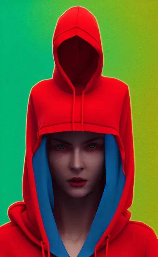 Prompt: red blue hoodie, with model, flex position, yellow and green, trendsetter, fiction, stability, intricate, elegant, 8 k, uhd, justify, artstation, concept art, matte, sharp focus, illustration, consistent, highly detailed object content, proportional object content