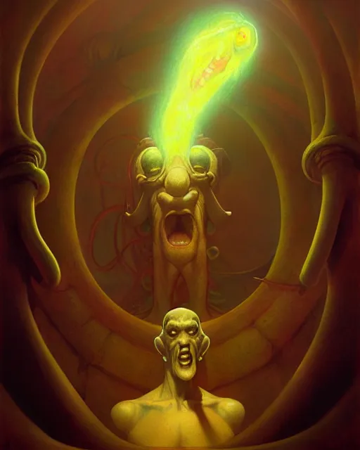 Image similar to squidward from spongebob squarepants, radiant light, caustics, by boris vallejo, gaston bussiere, bayard wu, greg rutkowski, giger, maxim verehin