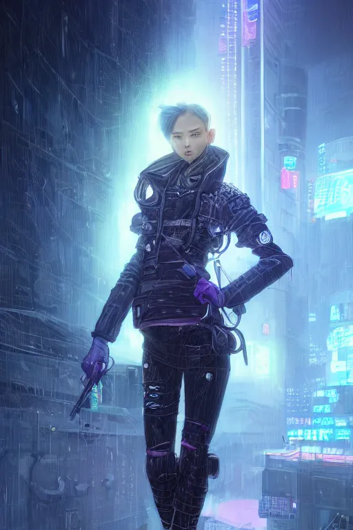 Image similar to portrait futuristic confidence cyberpunk young female Musketeer, in futuristic stormy heavy snowy tokyo rooftop cyberpunk night, ssci-fi, fantasy, intricate, very very beautiful, elegant, neon light, highly detailed, digital painting, concept art, human anatomy, soft light, hdri, smooth, sharp focus, illustration, art by tian zi and craig mullins and WLOP and alphonse mucha