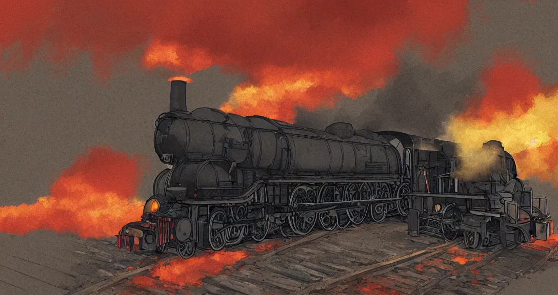 Image similar to cross - section close - up view of a steam train, autumn light, smoke, beautiful, by studio ghibli, digital art, concept art, sharp focus, illustration