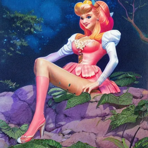 Image similar to Princess Peach, artwork by Earl Norem,