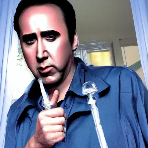 Image similar to liquid Nicolas Cage from bottle.