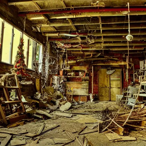 Prompt: santa's abandoned workshop