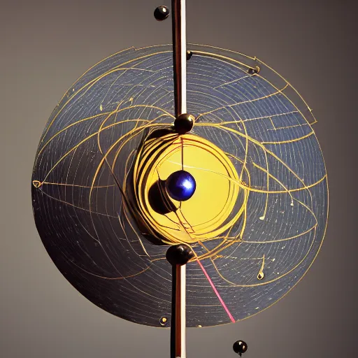 Prompt: a kinetic sculpture of this solar system, sun, orrery, canon 5 d 5 0 mm lens, papier - mache, studio, 1 9 2 8