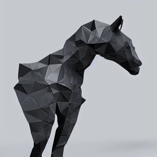 Prompt: horse wearing low-poly, futuristic body armor designed by zaha hadid