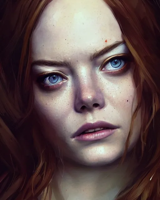 Image similar to emma stone, hyper realistic face, beautiful eyes, fantasy art, in the style of greg rutkowski, intricate, hyper detailed, smooth