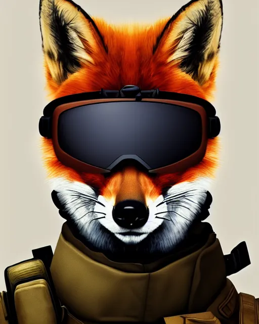 Prompt: portrait cute fox as csgo character, hyperrealism, specops, dramatic light, digital painting, concept art, brutal, armory, sad mood, classic sunglasses, scar, balaklava