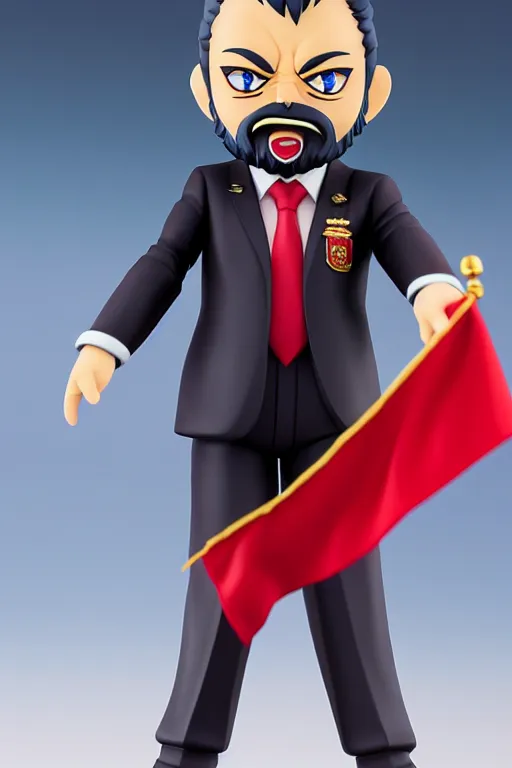 Image similar to still high quality figurine of president lula with a red flag, tsurime eyes, tareme eyes, personification, dynamic pose, detailed product photo, featured on amiami, tone mapped, beautiful composition, 8 5 mm, f. 1 4