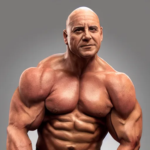 Image similar to bodybuilder George Costanza from seinfield, au naturel, hyper detailed, digital art, trending in artstation, cinematic lighting, studio quality, smooth render, unreal engine 5 rendered, octane rendered, art style by klimt and nixeu and ian sprigger and wlop and krenz cushart