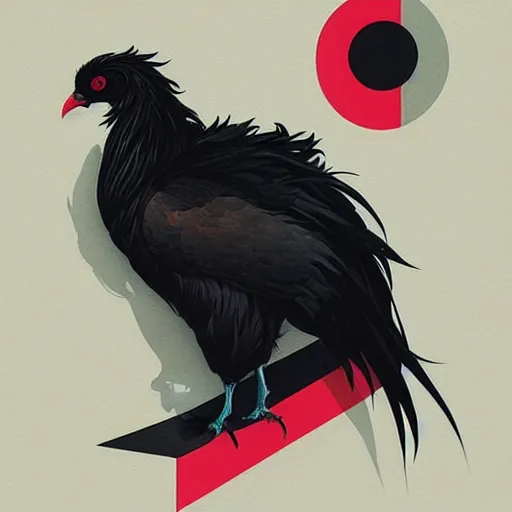 Prompt: majestic black chicken, royal bird, profile picture by Sachin Teng, asymmetrical, Organic Painting , Matte Painting, geometric shapes, hard edges, graffiti, street art:2 by Sachin Teng:4