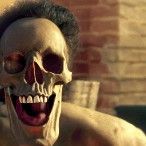 Image similar to laughing skull reaction image, movie still