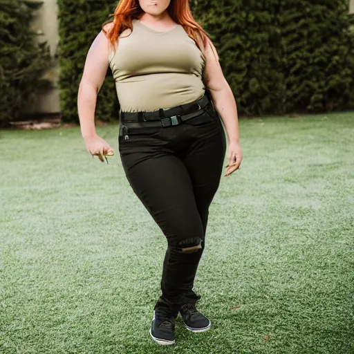 Image similar to photo still of real life kim possible inflated, 8 k, 8 5 mm f 1. 8