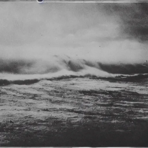 Image similar to grainy 1800s photo of a huge tidal wave of mud about to engulf a city