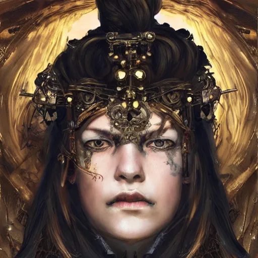 Image similar to portrait, headshot, insanely nice professional hair style, dramatic hair color, digital painting, of a old 17th century, old cyborg merchant, amber jewels, baroque, ornate clothing, scifi, realistic, hyperdetailed, chiaroscuro, concept art, art by Franz Hals and Jon Foster and Ayami Kojima and Amano and Karol Bak,