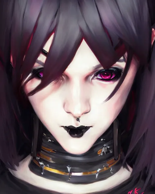 Prompt: portrait of goth cyberpunk Anime girl, cute-fine-face, pretty face, realistic shaded Perfect face, fine details. Anime. realistic shaded lighting by Ilya Kuvshinov Giuseppe Dangelico Pino and Michael Garmash and Rob Rey, IAMAG premiere