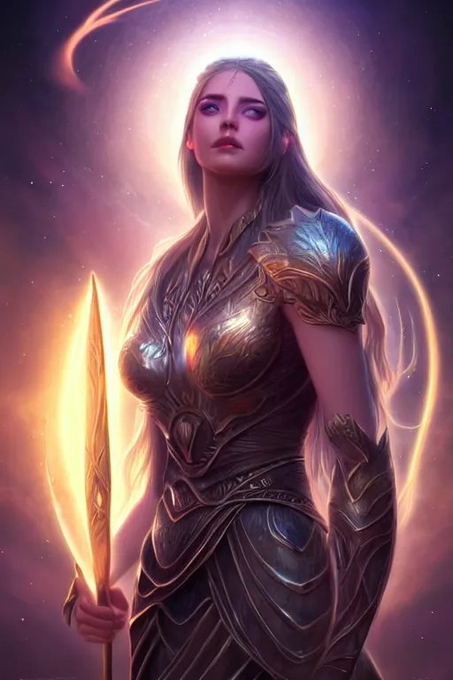 Image similar to beautiful cinematic fantasy poster, goddess of light and love, beautiful glowing galaxy eyes, hybrid from The Elden Ring and art direction by Darius Zawadzki ;by artgerm; wayne reynolds art station; cinematic quality character render; low angle; ultra high quality model; production quality cinema model;