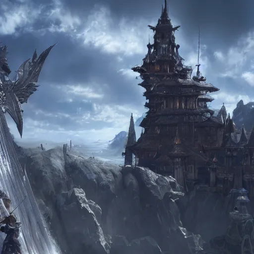 Image similar to FFXIV Heavensward, incredible detail, concept art, 8k resolution, wide shot, giant scale