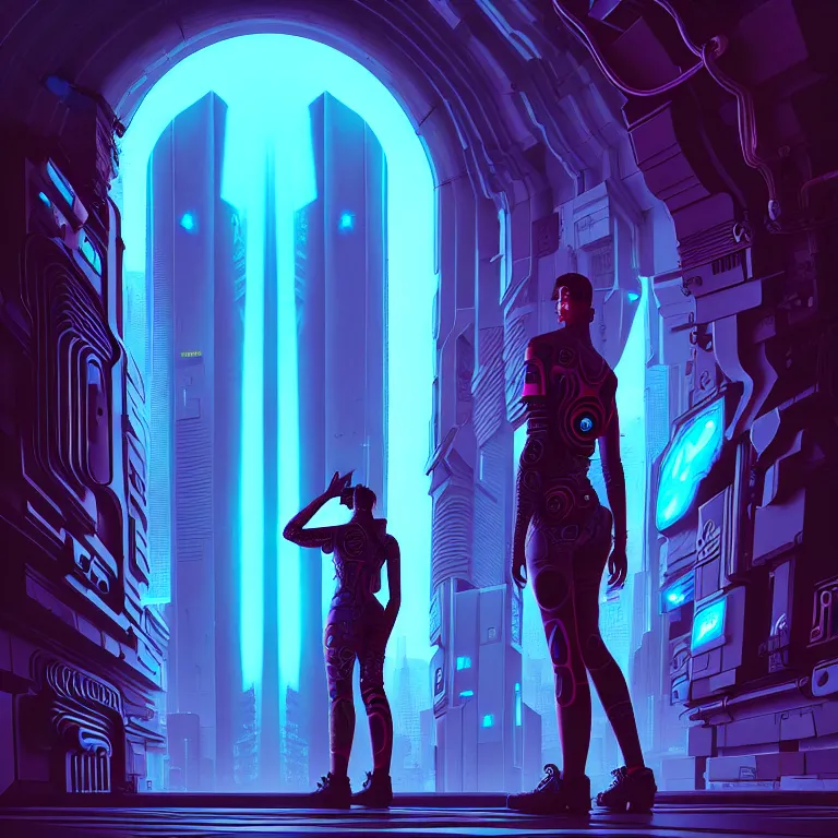 Image similar to a person standing in front of a portal, cyberpunk, epic surrealism, detailed digital matte painting in the style of josan gonzalez, artstation, psychedelic