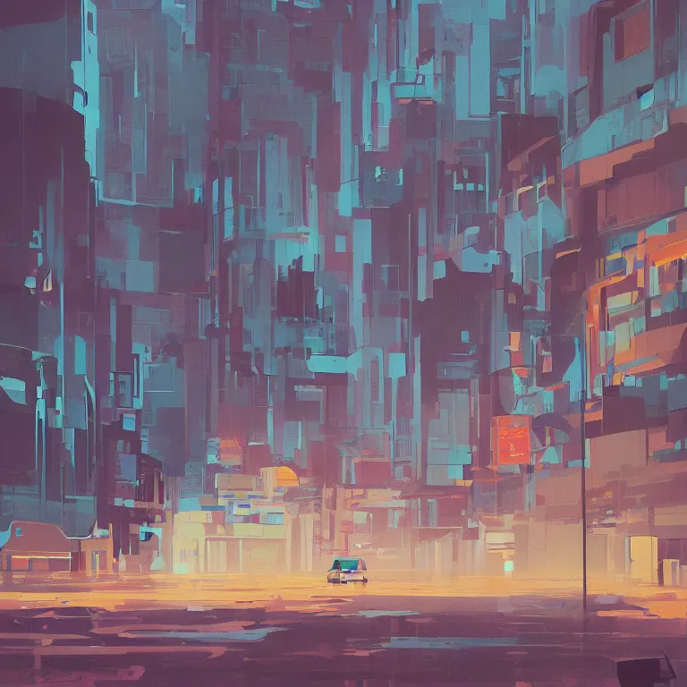 Prompt: morning flood in an empty city, , painted by James Gilleard, airbrush