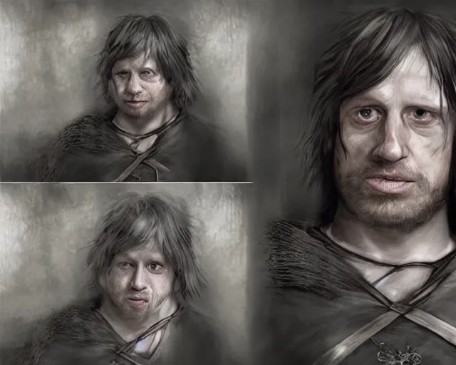 Image similar to boris johnson as aragorn, character art, by various concept artists, hyperrealistic face, photorealistic render