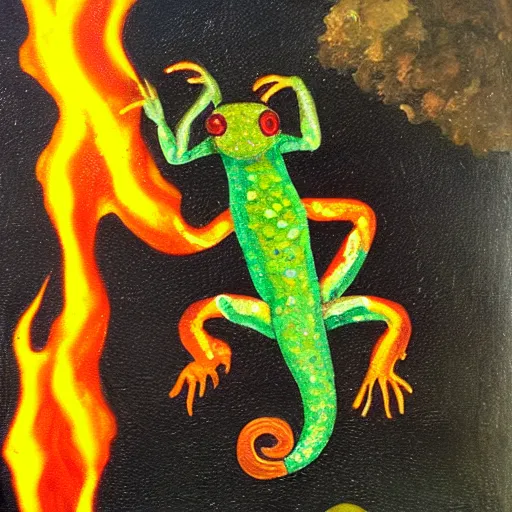 Image similar to fiery salamander alchemical painting