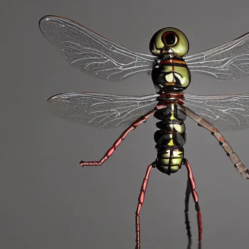 Prompt: a realistic robotic Dragonfly , industrial made of resin and fossils, UHD,