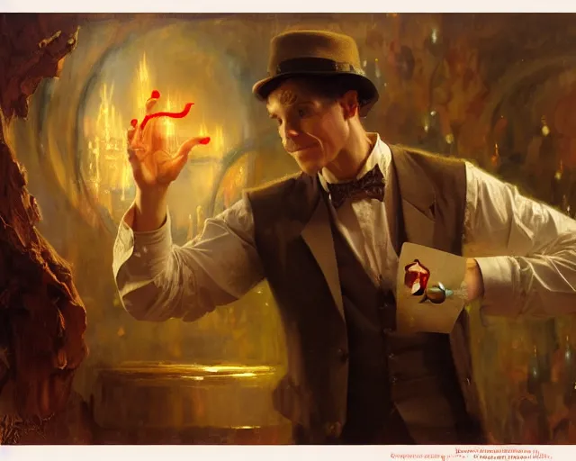 Image similar to attractive magician man, casting impossible magic. highly detailed painting by gaston bussiere, craig mullins, j. c. leyendecker 8 k