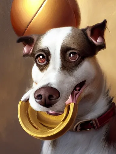 Image similar to a dog trying to bite a ball too big for his mouth. intricate, elegant, highly detailed, digital painting, artstation, concept art, sharp focus, illustration, by justin gerard and artgerm, 8 k