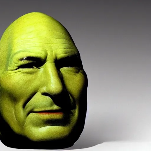 Prompt: an avocado with the face of patrick stewart, captain jean - luc picard in star trek the next generation