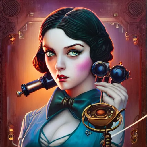 Prompt: Lofi Steampunk Bioshock portrait, Pixar style, by Tristan Eaton Stanley Artgerm and Tom Bagshaw