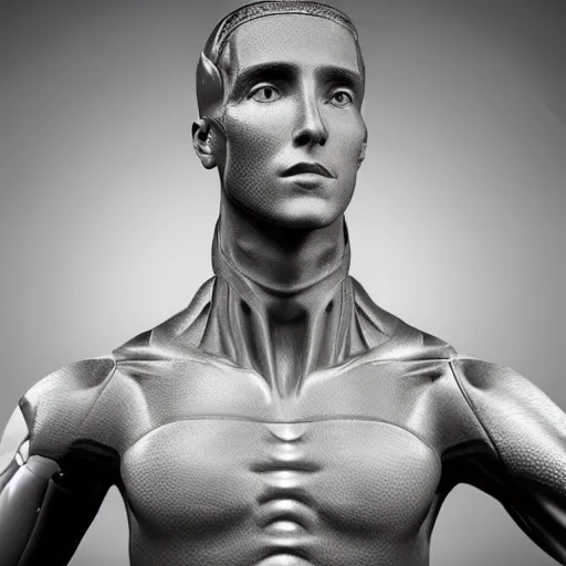 Image similar to a realistic detailed photo of a guy who is an attractive humanoid who is half robot and half humanoid, who is a male android, attractive and handsome soccer players, shiny skin, posing like a statue, blank stare, in a factory, on display, showing off his muscles, wearing soccer shorts, side view, looking at each other mindlessly