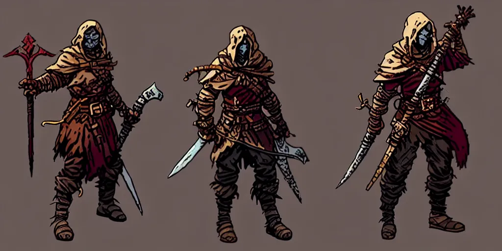 Prompt: warrior character design, idle pose, sword, sprite, darkest dungeon, pc game, sideview, art by moebius and greg rutkowski.