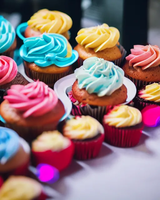 Image similar to high quality presentation photo of cupcakes, photography 4k, f1.8 anamorphic, bokeh, 4k, Canon, Nikon