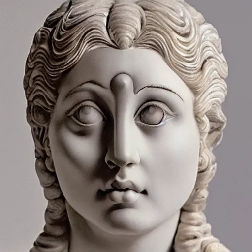 Prompt: Adele as a beautiful marble bust of the goddess of the moon, with ribbons in the style of Escher, by Michelangelo