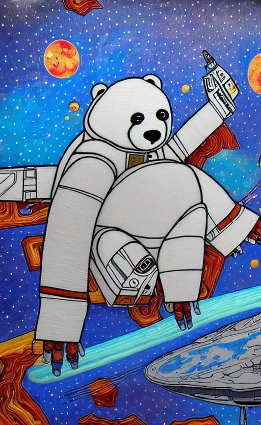 Prompt: an ice bear flying to mars by onur dinc, an impressive intricate detailed mural painting, onur dinc, grafitti art