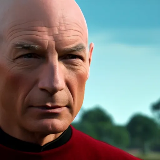 Prompt: Captain Jean-Luc Picard of the starship Enterprise, cinematic photography, 4k, highly detailed, trending on artstation