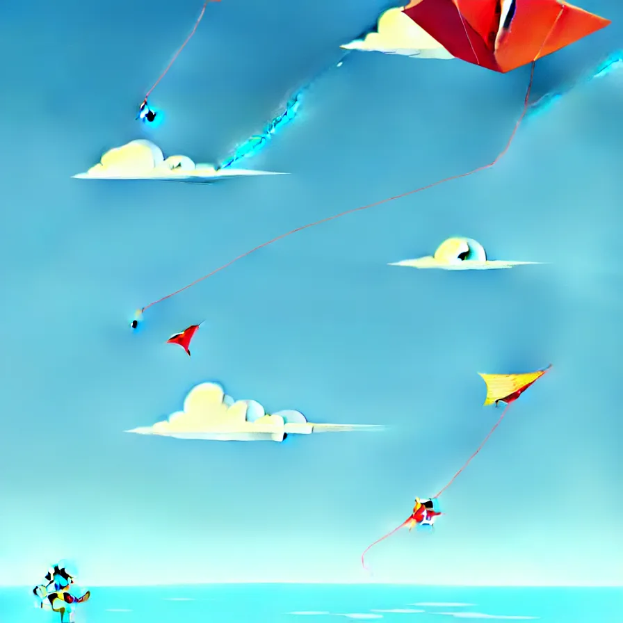Prompt: a great kite flying over the ocean, art by Goro Fujita, ilustration, concept art, sharp focus, ArtStation and deviantart