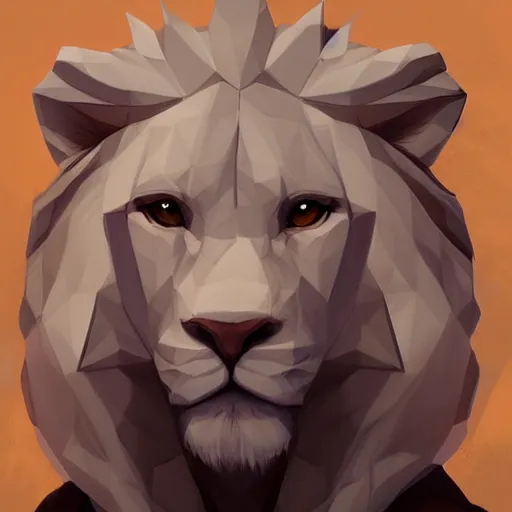 Image similar to aesthetic portrait commission of a albino male furry anthro low-poly lion, Character design by charlie bowater, ross tran, artgerm, and makoto shinkai, detailed, inked, western comic book art, 2021 award winning painting